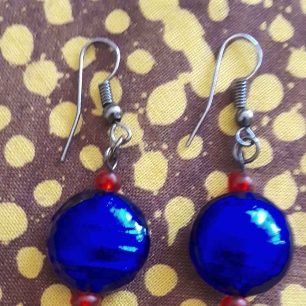 SOLD ! BLUE glass & ceramic MANIFESTING Earrings
